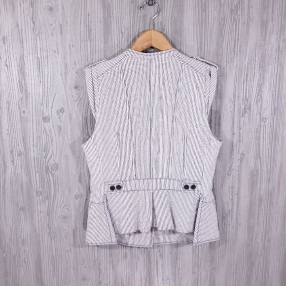 BCBGMaxAzria Vest Canvas Moto Zip Jacket Stripe Cream Navy Y2K Vintage Retro - Picture 5 of 6